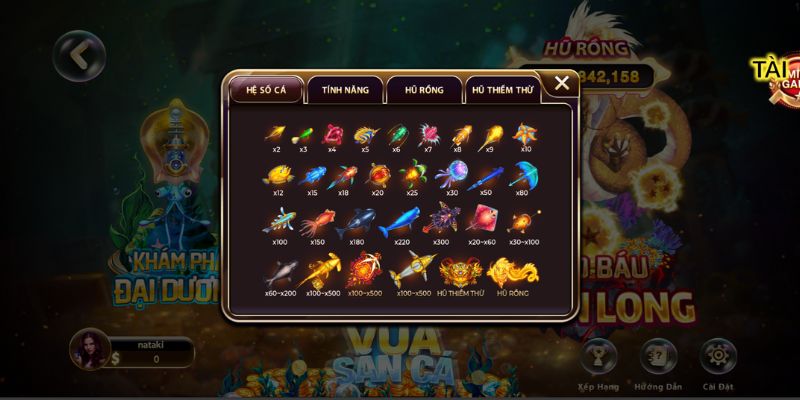 Bảng thưởng các loài trong bắn cá ăn xu